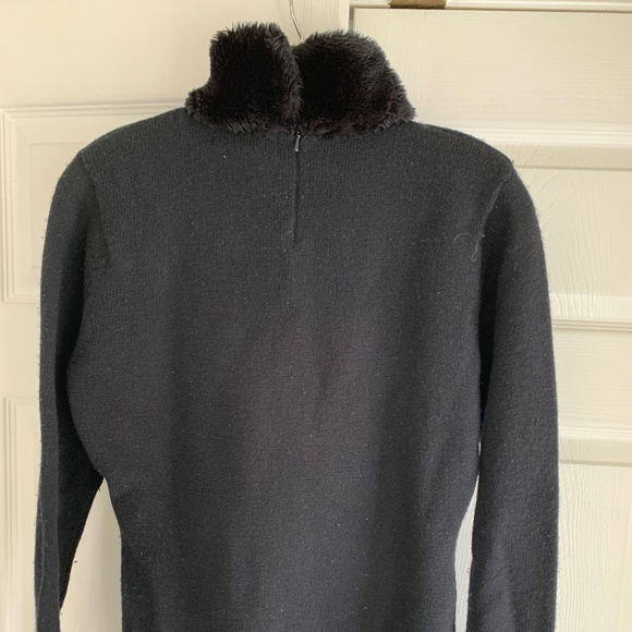 Black Wool Turtleneck with Faux Fur Collar - Picture 2 of 3